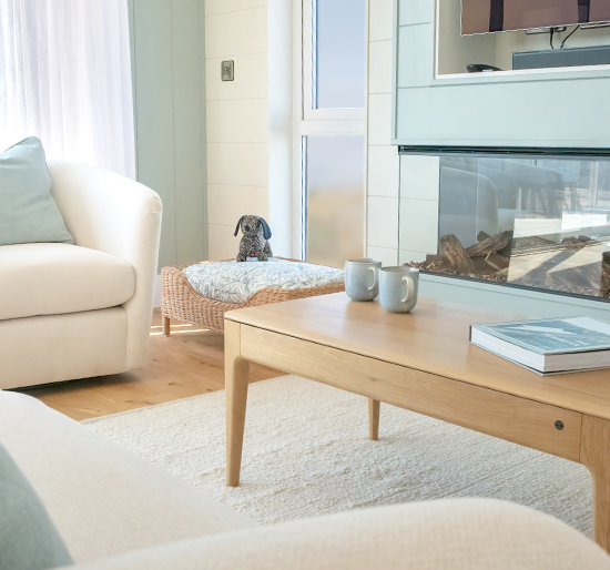 The Peregrine seating area featuring contemporary coastal-inspired interiors and elegant furnishings.