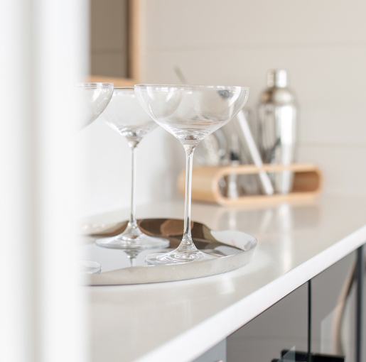 Champagne and glasses ready to enjoy in The Shearwater luxury lodge